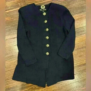 A12 Womens St. John Basics Black Santana Knit Button Down Long Slv Sweater Sz Sm